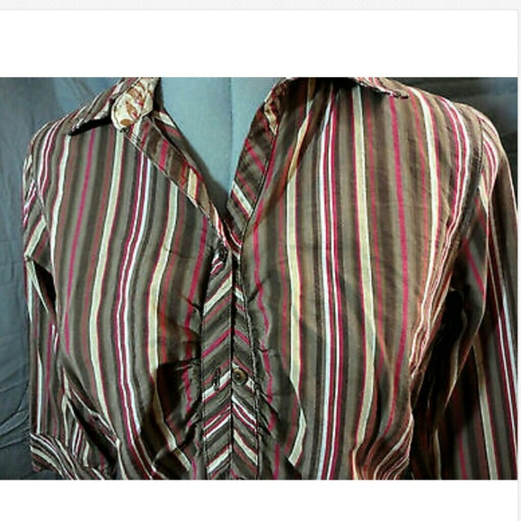 IB DIFFUSION Dress Shirt PS Brown Stripe western - Picture 2 of 4